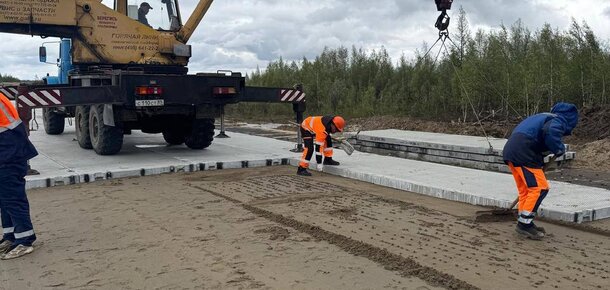 Ход работ на участке Ныда — Пангоды, автодорога Сургут — Салехард (8 этап)